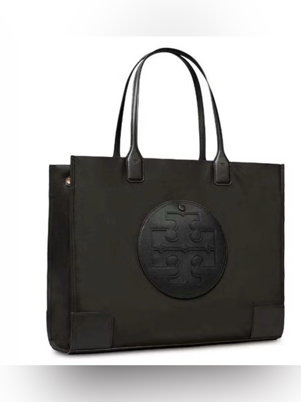 Tory Burch Ella Large Nylon Tote Black Leather Trim Work Travel Bag